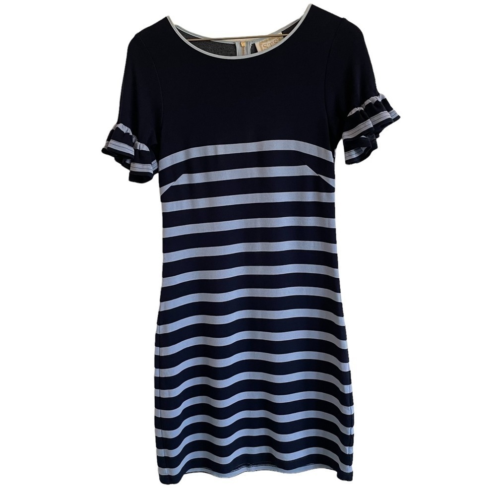 Sail to Sable Striped Day Sheath Dress, Blue, Size XS